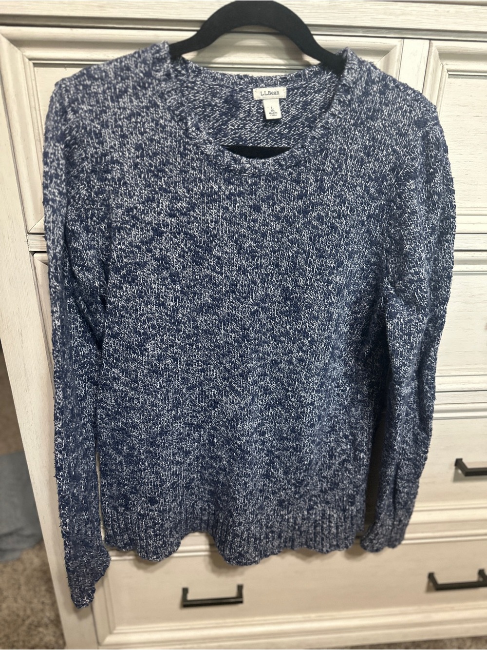 L.L. Bean Navy and White Marled Crewneck Sweater - Women's